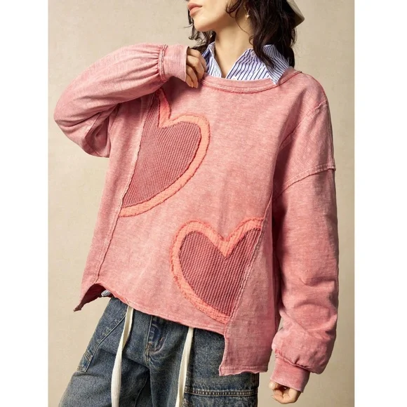 100% Cotton Pink Heart Appliqué Oversized Sweatshirt - Picture 4 of 8
